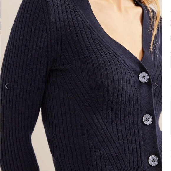 Boden Merino Cropped Rib Cardigan Navy S NWT - Picture 5 of 7
